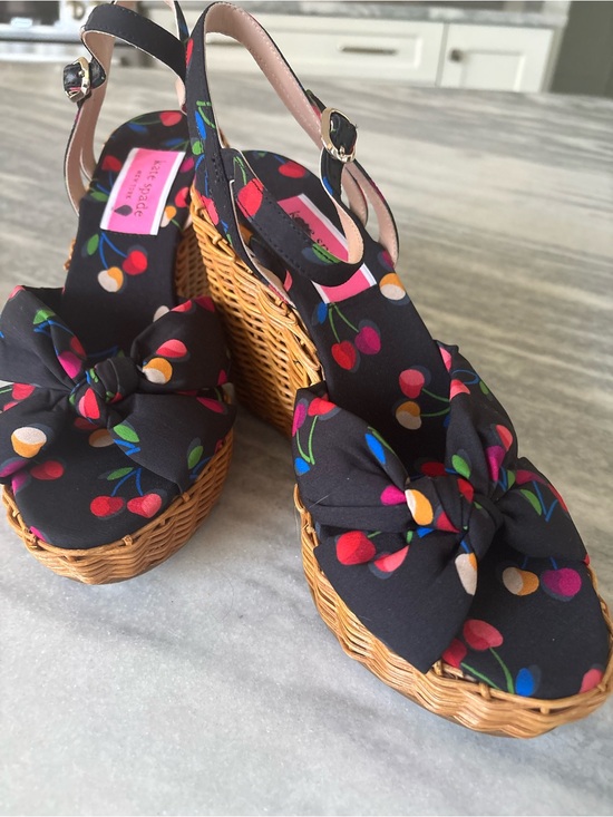 kate spade Shoes - kate spade Black Cherry-Print Wedge Sandals size 9 brand new !